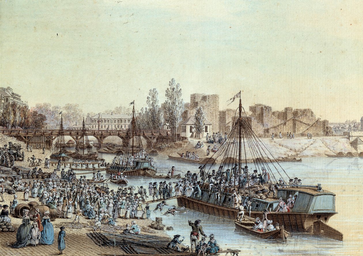 运输船装载的乘客到达码头。 Louis de Lespinasse (1734-1808) 的画作，1782 年。巴黎，卡纳瓦莱博物馆 作者 路易斯·尼古拉斯·德·莱斯皮纳斯
