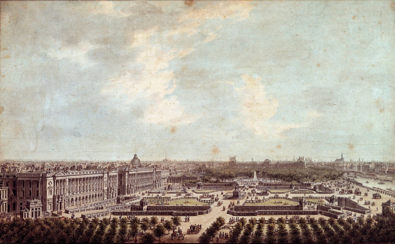 路易十五广场的景色（现在的巴黎协和广场） 水彩画家 Louis Nicolas de Lespinasse（1734-1808）1778 年巴黎，卡纳瓦莱博物馆 作者 路易斯·尼古拉斯·德·莱斯皮纳斯