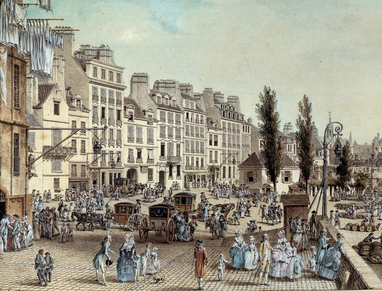1782 年巴黎圣保罗港的景色 塞纳河畔的长廊。 Louis de Lespinasse (1734-1808) 的画作，1782 年巴黎，卡纳瓦莱博物馆 作者 路易斯·尼古拉斯·德·莱斯皮纳斯