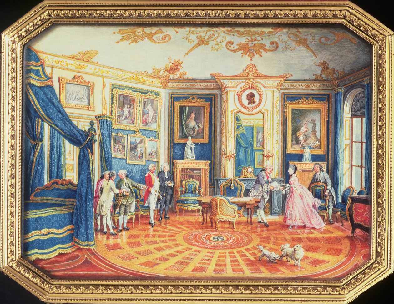 由Louis Roucel（1787年）制作的鼻烟盒盖子，在17世纪的Hotel de Choiseul酒店的冬季家具展示了一个房间（珐琅） 作者 路易斯·尼古拉斯·范·布拉伦伯格