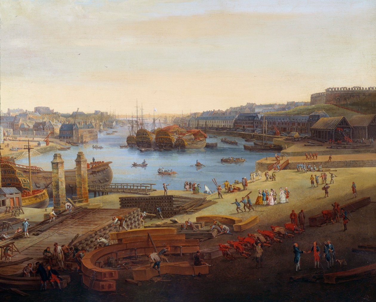 造船厂：“”布雷斯特港“”细节。 Louis Nicolas van Blarenberghe (1716-1794) 的绘画 1774 年布列斯特美术博物馆 作者 路易斯·尼古拉斯·范·布拉伦伯格
