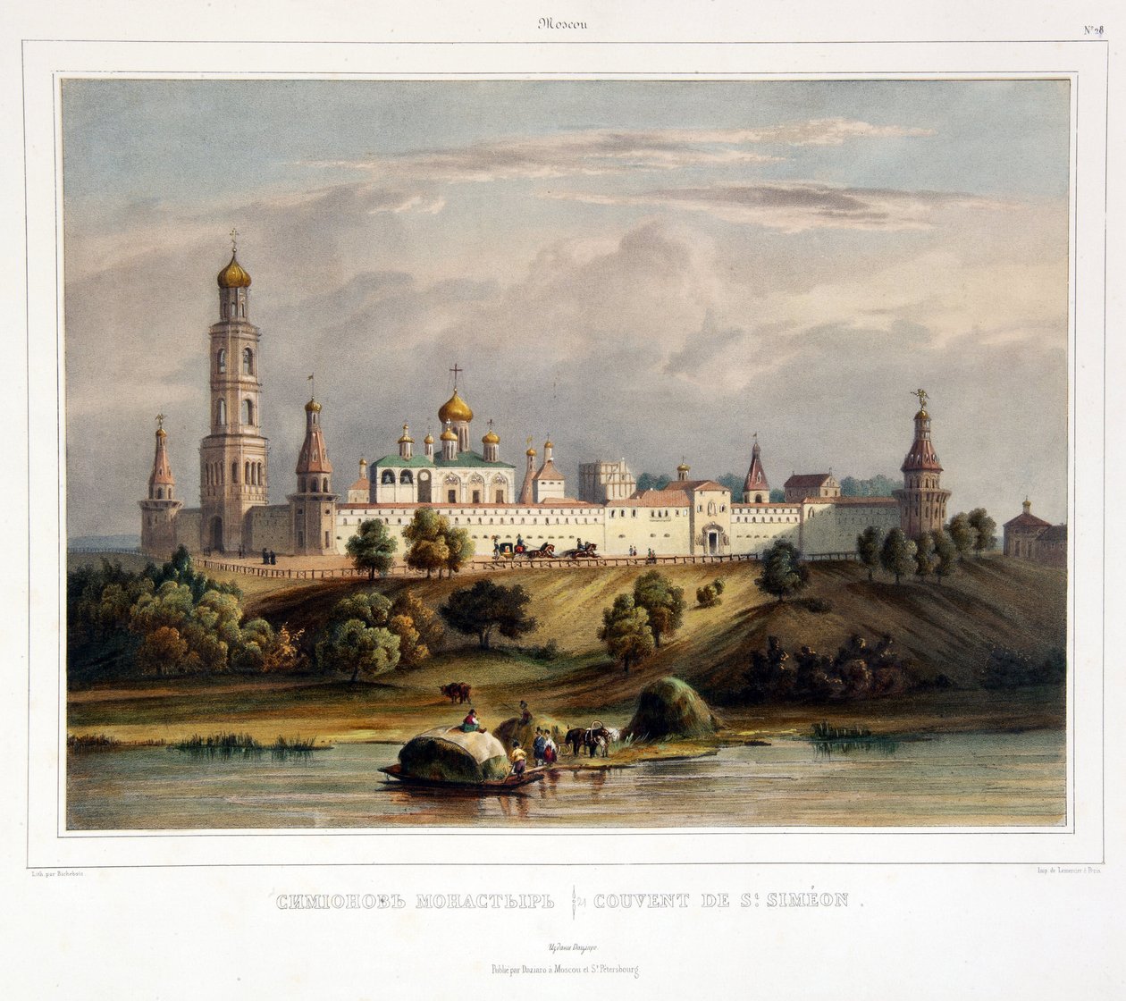 莫斯科西蒙诺夫修道院景观。Louis Pierre Alphonse Bichebois（1801-1850 年）的作品，水彩版画，19 世纪早期。法国艺术、风景、古典主义。国立 A. S. 博物馆 作者 路易·菲利普·阿方斯·比奇博瓦