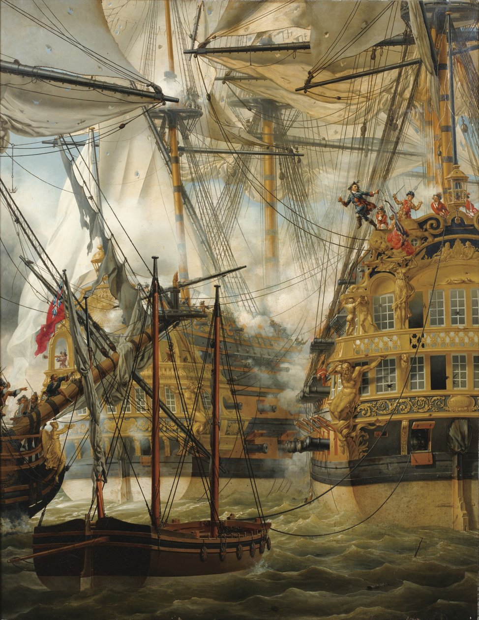 HMS坎伯兰（HMS Cumberland）与Le Lys和La Gloire作战，1827年 作者 路易·菲利普·克雷潘
