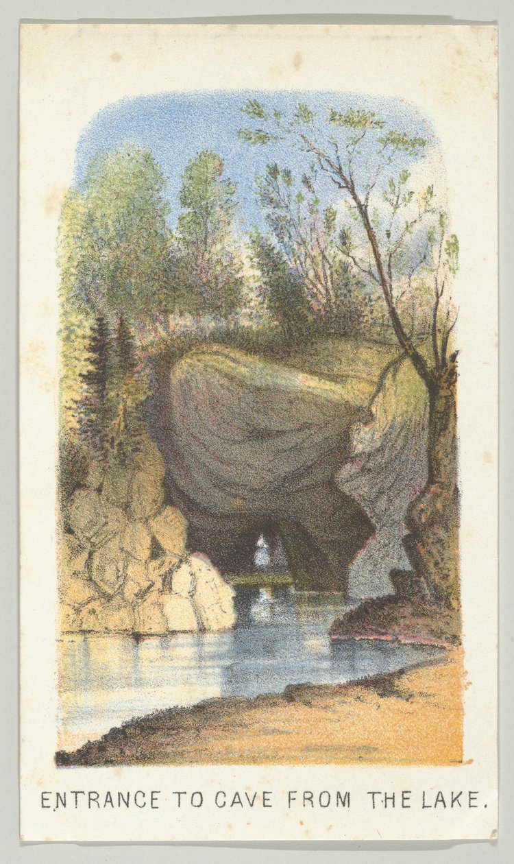 来自湖边的洞穴入口，出自《纽约中央公园的风景》系列，第2部分，1864年。 作者 路易斯·普朗
