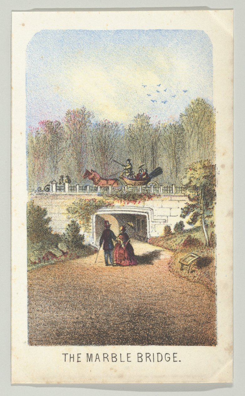 大理石桥，靠近湖边，选自《纽约中央公园的风景》系列，第3部分，1864年。 作者 路易斯·普朗