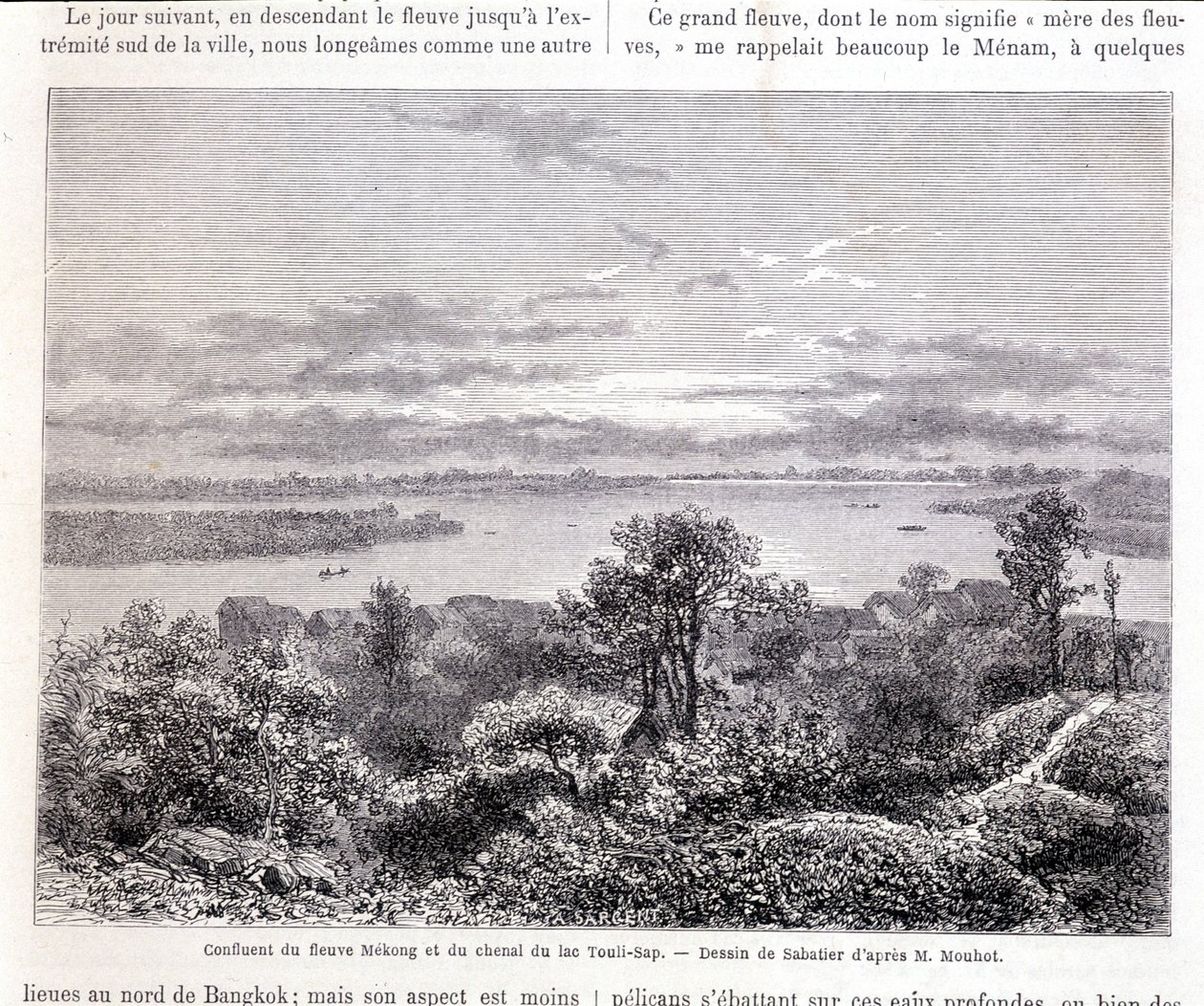 Confluence of the Mekong River and Lake Touli Channel - slap. Drawing by Sabatier according to Mr. Mouhot. “Tour du monde” 作者 路易斯·雷米·萨巴蒂埃