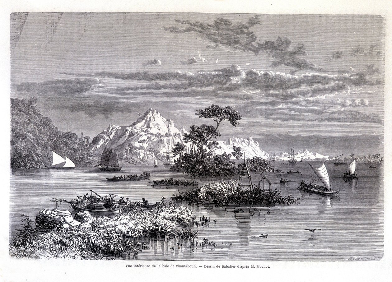Chantaboun 湾内景。 1874 年。根据 Mouhot 先生的说法，由 Sabatier 绘制。 “世界之旅” 作者 路易斯·雷米·萨巴蒂埃