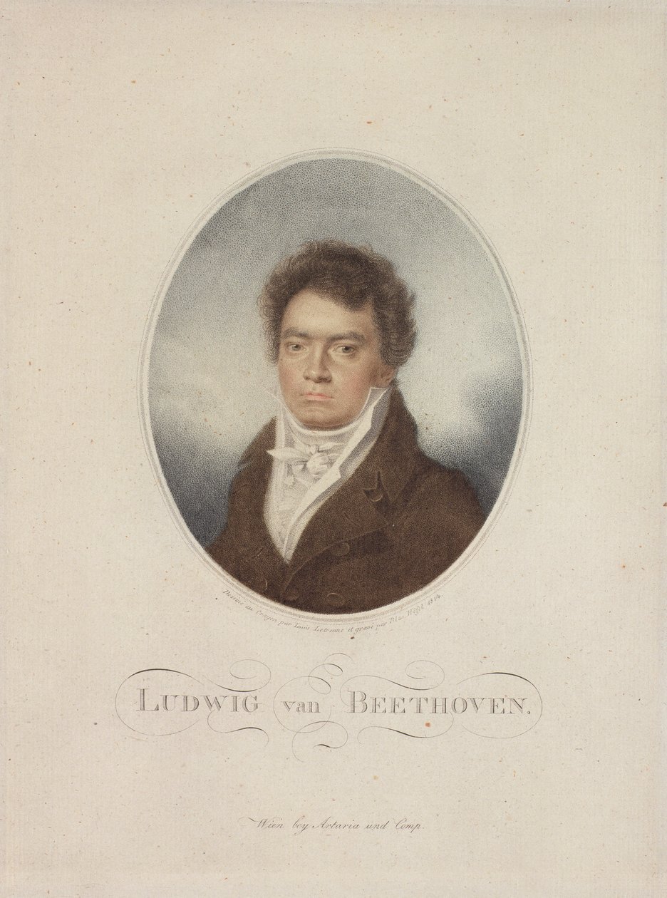 Lugwig van Beethoven（1770-1827）由Blasius Hofel（1792-1863）1814年刻（mezzotint） 作者 路易·雷恩·莱特恩