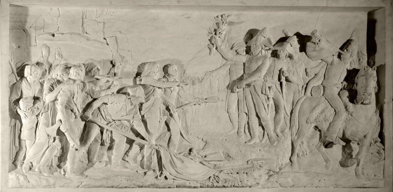 Vendee War: pacification of the Vendee by General Lazare Hoche (1768-1797) in 1796. Low relief in marble carved by Simon Louis Boizot (1743-1809). 1800. Versailles, castle museum 作者 路易斯·西蒙·博伊佐特