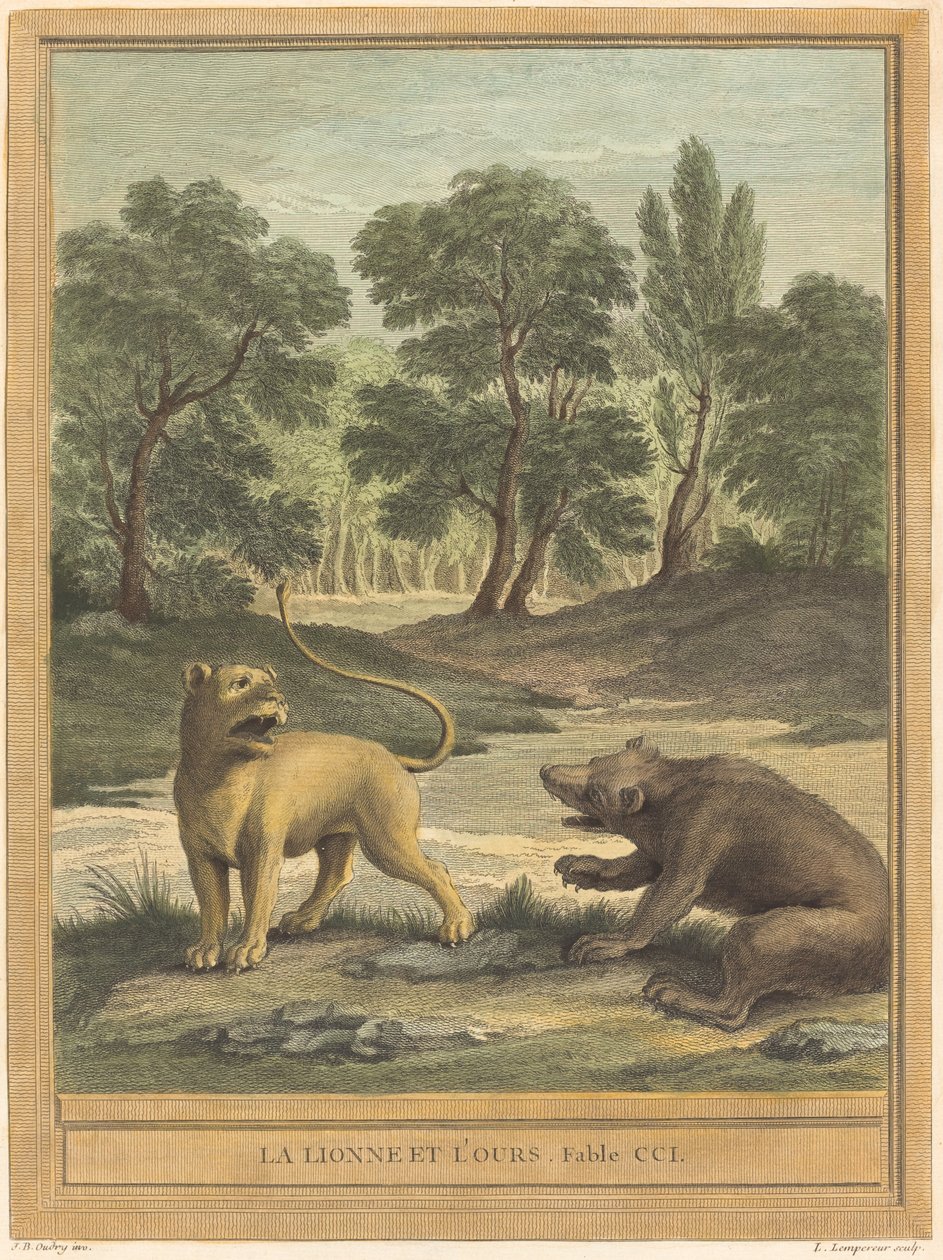 狮子和熊 作者 让·巴蒂斯特·乌德里 (Jean Baptiste Oudry) 之后的 Louis Simon Lempereur