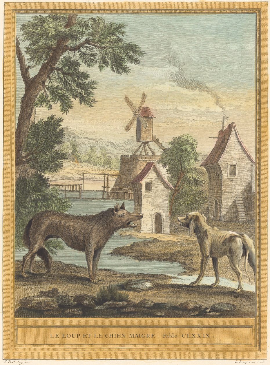 狼和瘦狗 作者 让·巴蒂斯特·乌德里 (Jean Baptiste Oudry) 之后的 Louis Simon Lempereur