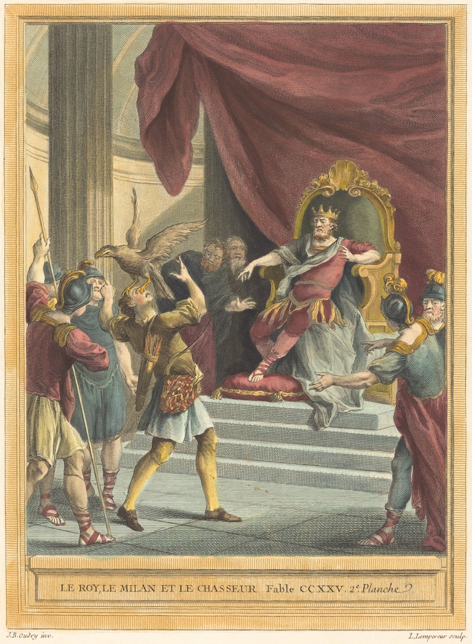 国王、米兰和猎人》（国王、风筝和猎人） 作者 让·巴蒂斯特·乌德里 (Jean Baptiste Oudry) 之后的 Louis Simon Lempereur