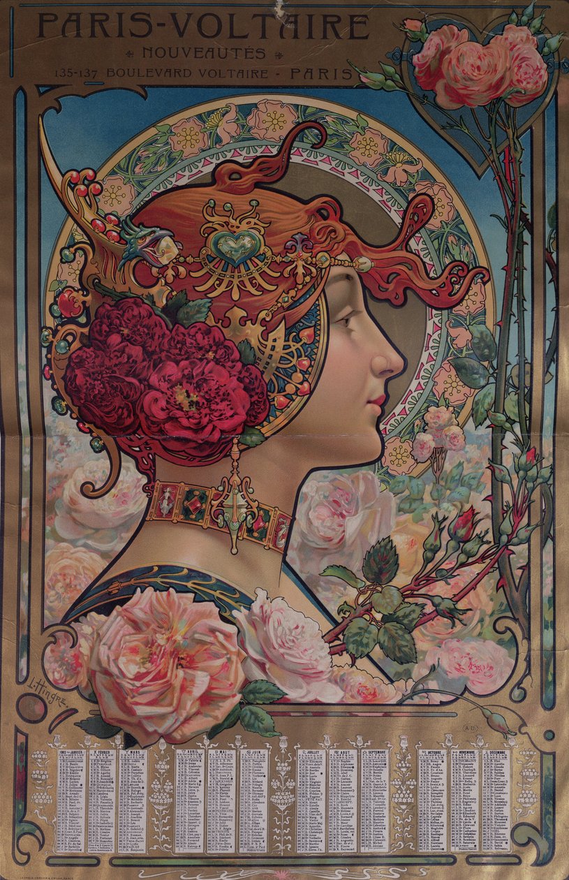 巴黎伏尔泰商店1901年的日历，巴黎，1900年 作者 路易·西奥菲尔·辛格斯