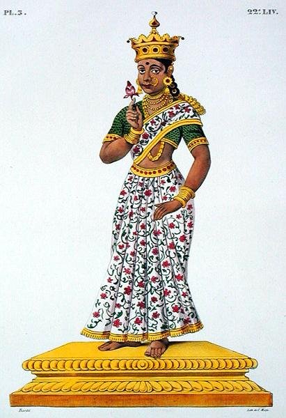 Agni的妻子Swaha，由C. de Motte（1785-1836）雕刻（彩色平版印刷）。 作者 路易斯·托马斯（后）巴德尔