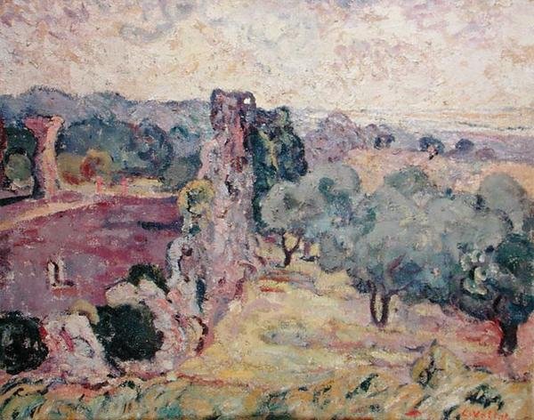 法国南部风景，c.1908（布面油画） 作者 路易斯·瓦尔塔特