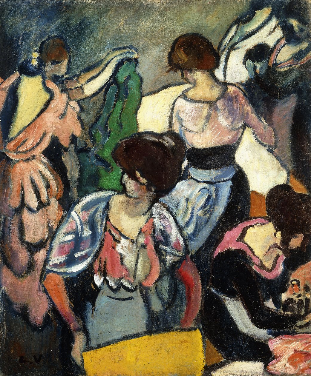 缝纫室； Le Salon de Couture，c.1920（布面油画） 作者 路易斯·瓦尔塔特