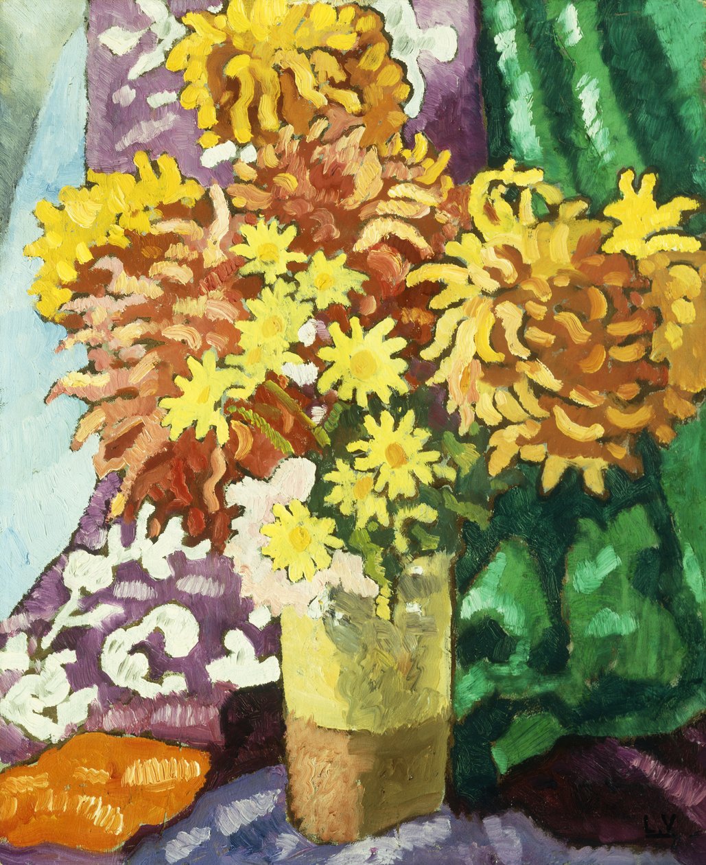大丽花花瓶，约 1935 年（布面油画） 作者 路易斯·瓦尔塔特