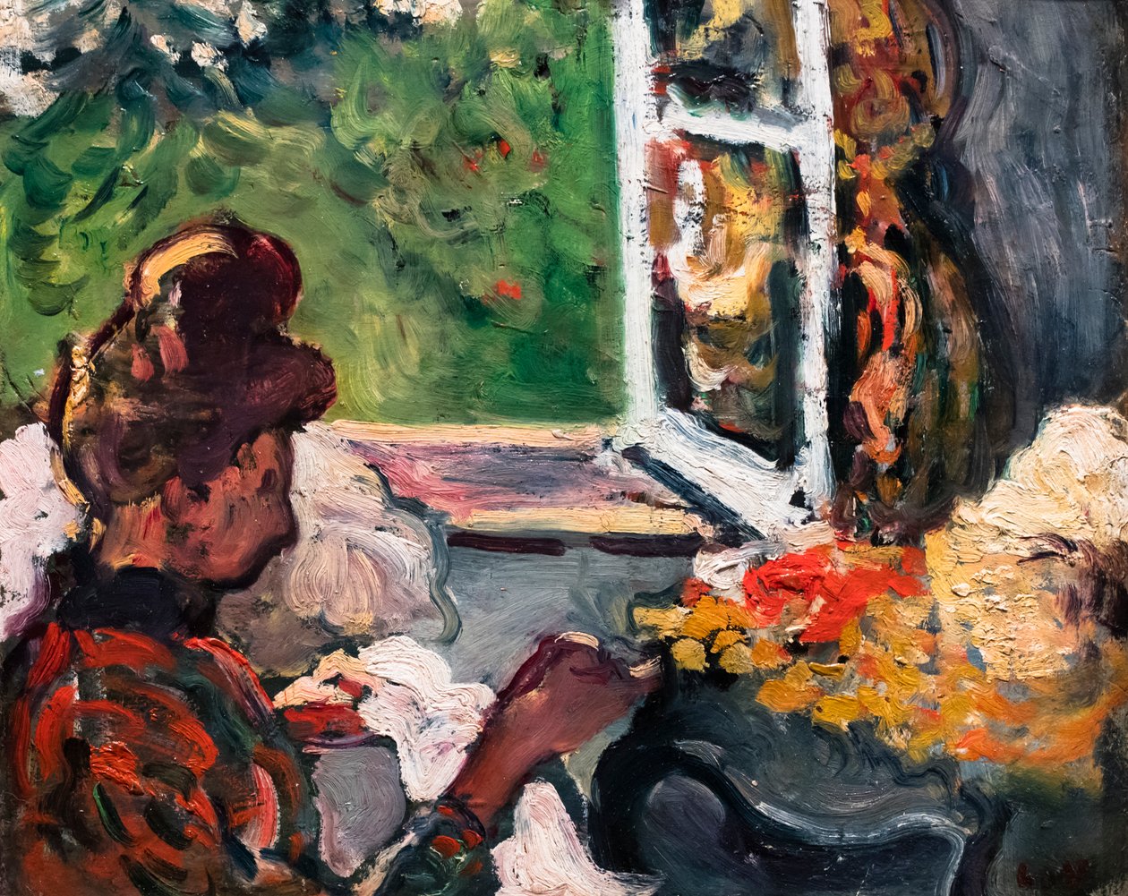 坐在窗边的女人》，细节，约 1903 年（纸板油画） 作者 路易斯·瓦尔塔特