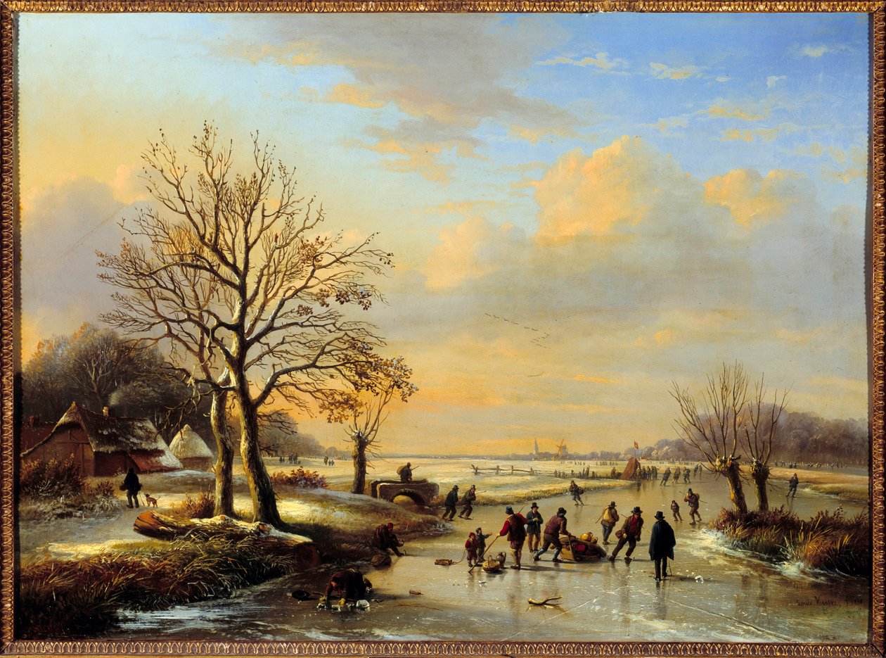 滑冰运动员。 路易斯·维威 (Louis Verwee) 的绘画（1807-1877） 作者 路易威威
