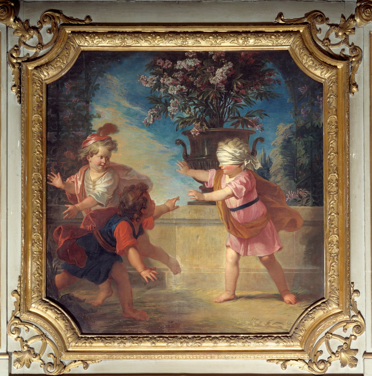 赛鸽比赛。 由 Louis Boullongne Le Jeune (1654-1733) 绘制的门顶 作者 路易·德·布尔隆尼