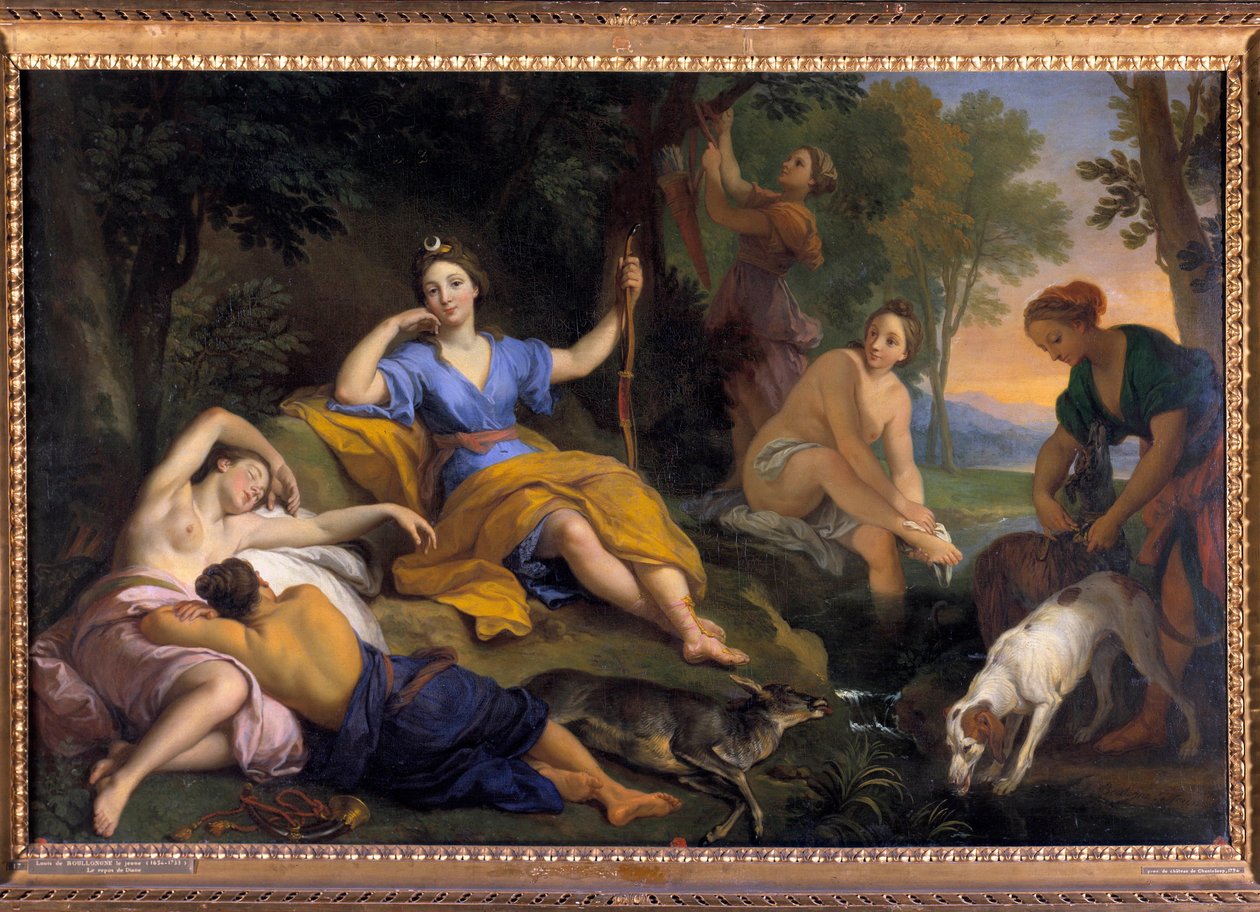 其余的女神黛安和他的同伴 绘画由 Louis Boullongne the Young (1654-1733) 18 世纪 太阳。 1,05 x 1,63 m Tours，Musee des Beaux Arts 作者 路易·德·布尔隆尼