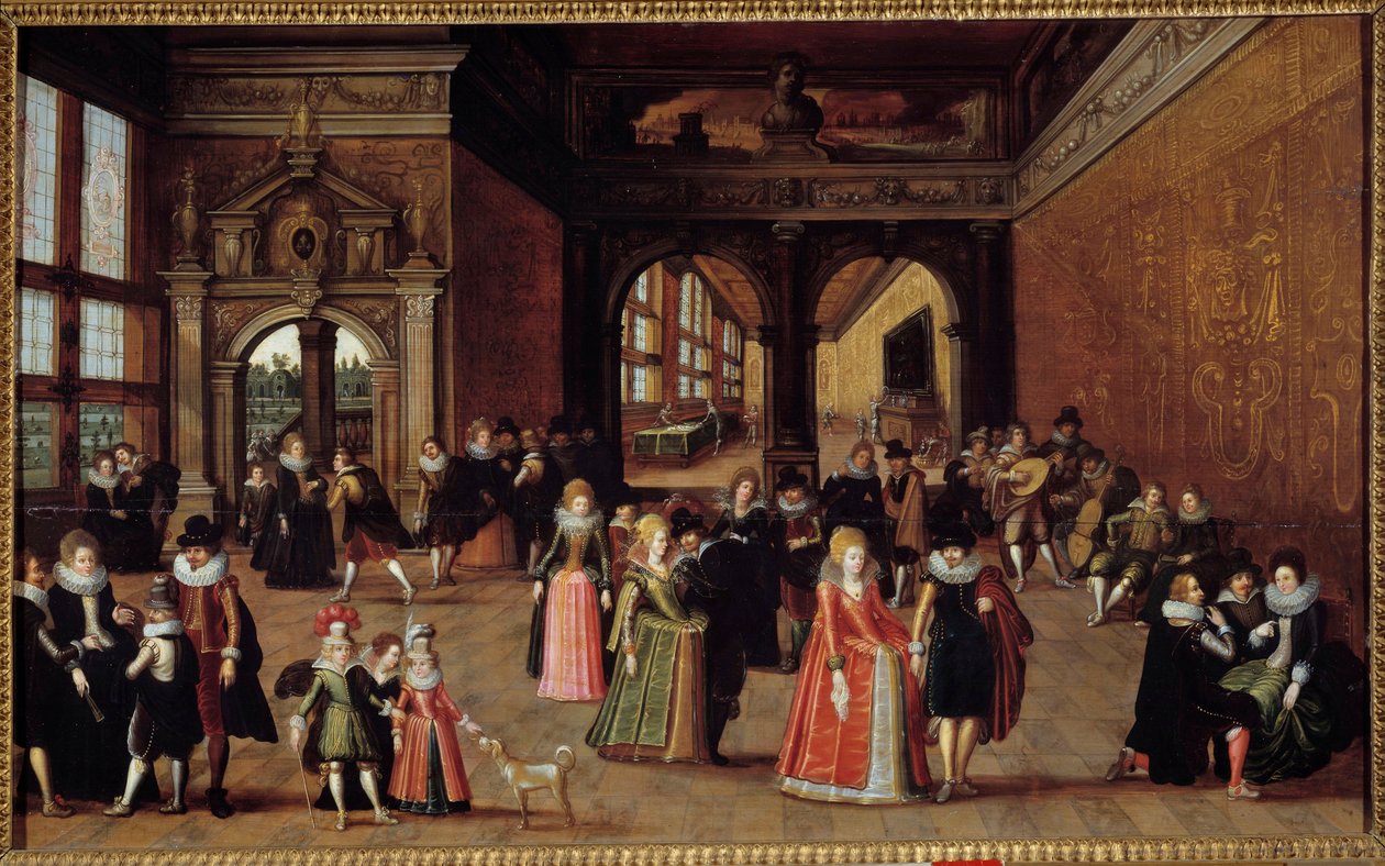 Bal at the court of Henri IV. Painting by Louis De Caulery (known as the Master of the Book of Sketches of Leningrad) (ca. 1580-after 1621), circa 1610. Oil on wood. Dim: 0.50 X 0.98m. Rennes, Museum of Fine Arts 作者 路易·德·考拉里