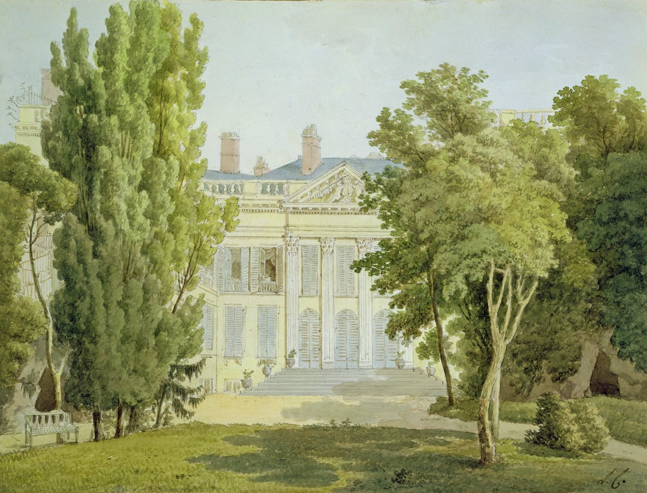 1811年巴黎Maison de la Reine的视图（黑色粉笔和纸上的卫生纸） 作者 路易丝·科切莱特