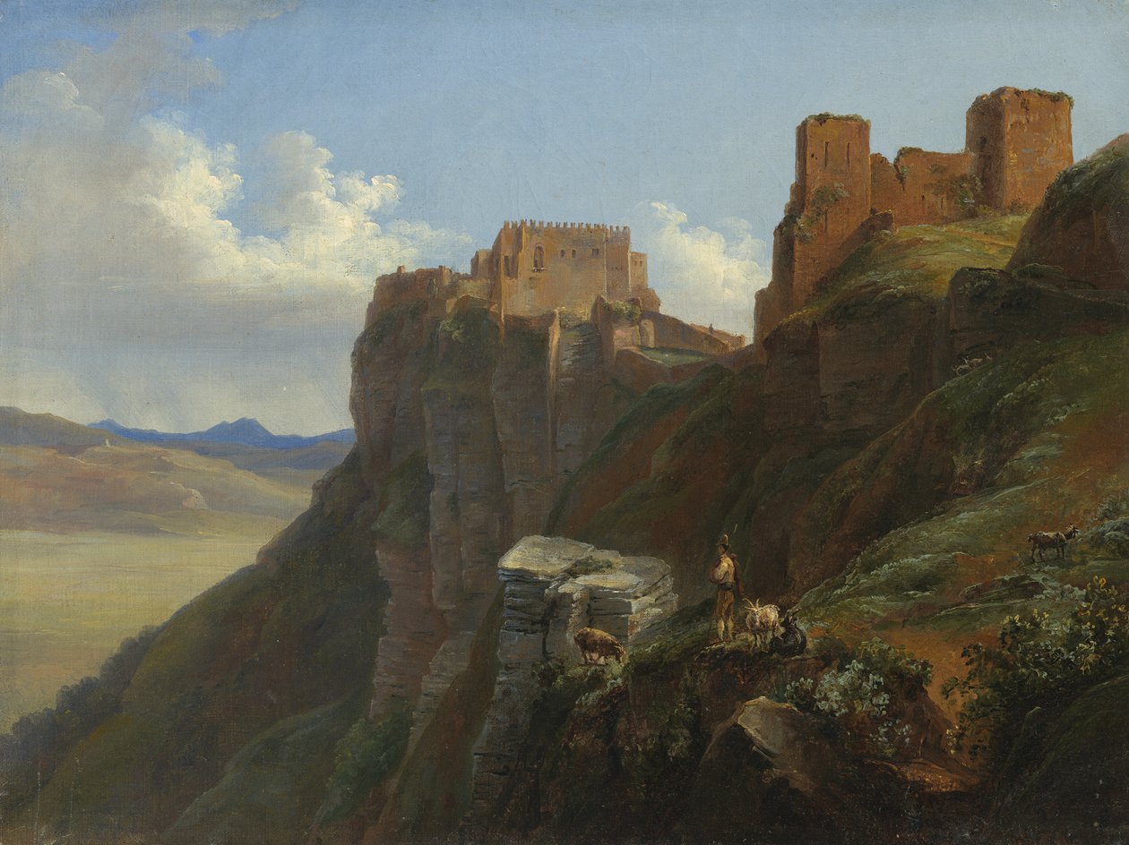 圣朱利亚诺城堡的看法，在特拉帕尼附近，西西里岛，c.1824-6 作者 路易丝·约瑟芬·萨拉津·德·贝尔蒙特