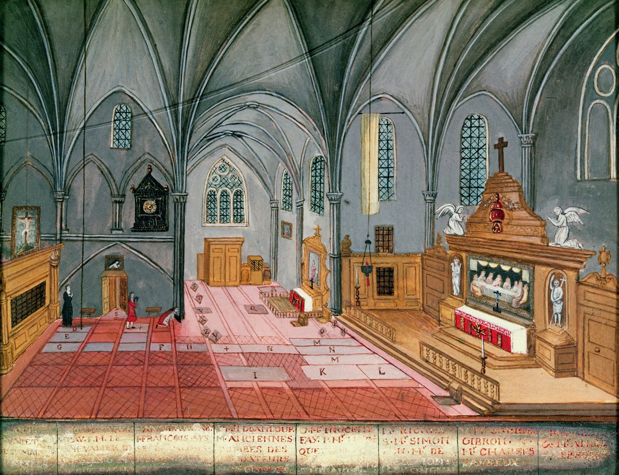 教堂的内部，来自&39;L&39;Abbaye de Port-Royal&39;，c.1710 作者 路易丝·马德琳·科钦
