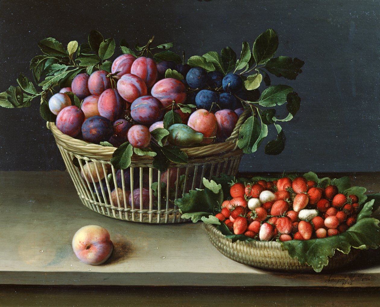 李子篮子和草莓篮子，1632年 作者 露易丝·莫永（Louise Moillon）