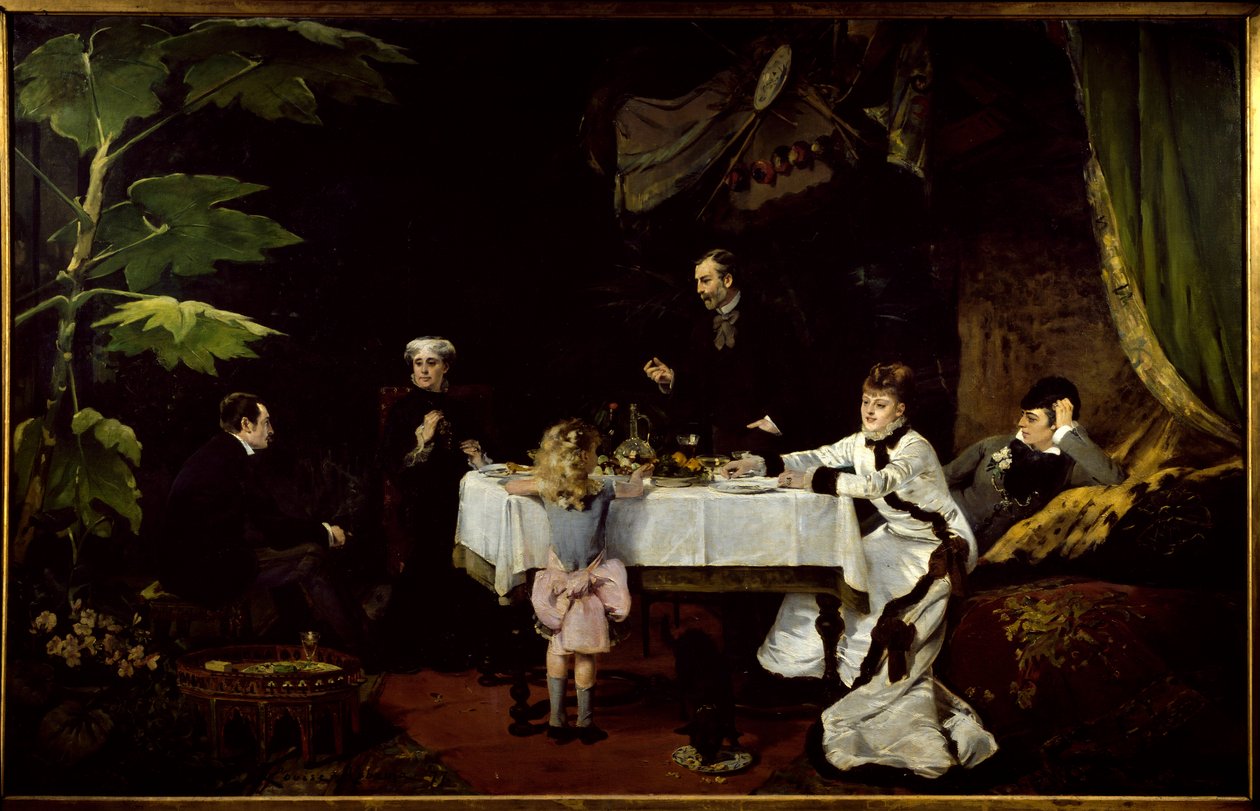 温室中的早餐 Louise Abbema (1858-1927) 1877 年作画。 1,94x3,08 m 波城，美术博物馆。 作者 路易丝·阿贝玛