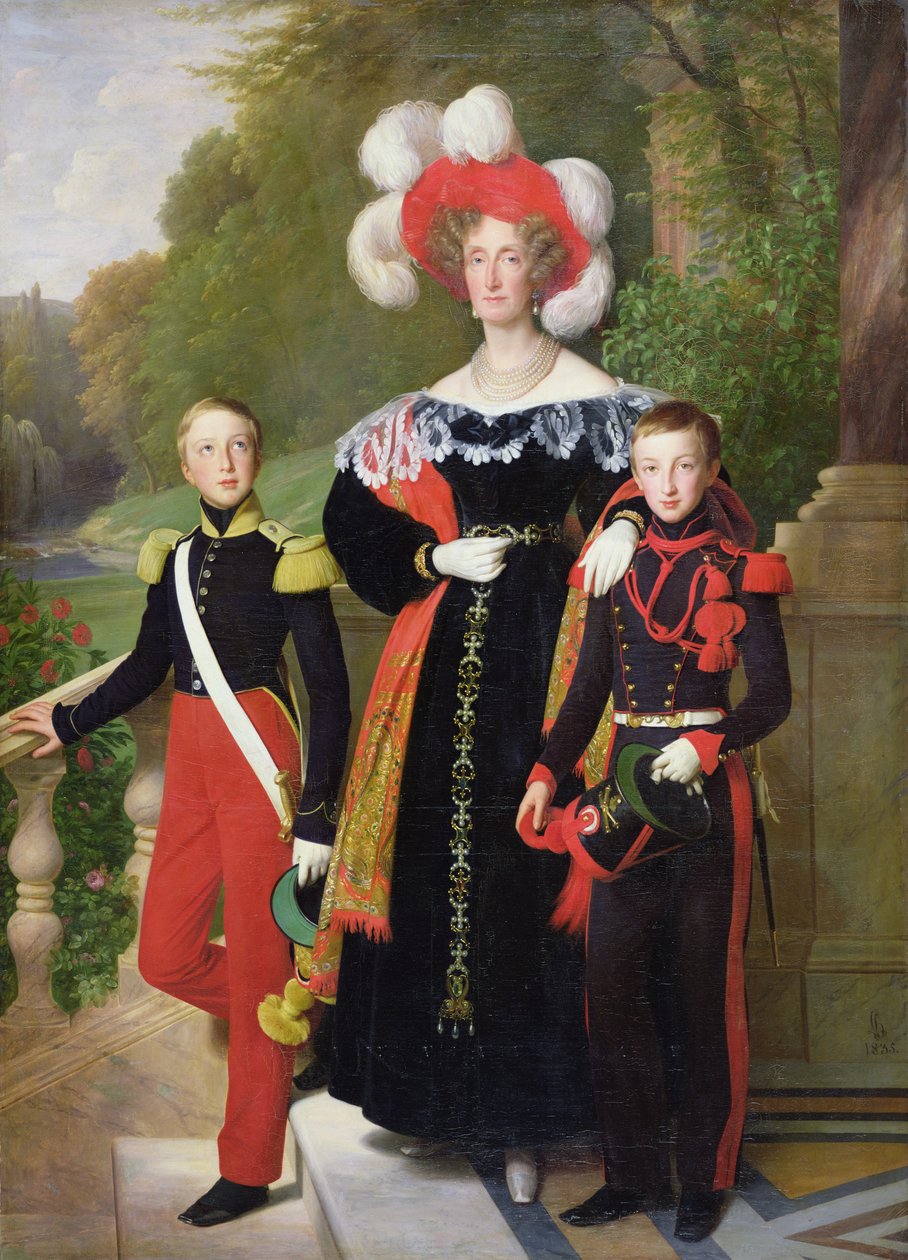 Bourbon-Sicile的Marie Amelie（1782-1866）和她的儿子，奥尔良的Henri（1822-97）Aumale和Antoine公爵（1824-90）Montpensier公爵，1835年 作者 路易丝·玛丽·珍妮·赫森特
