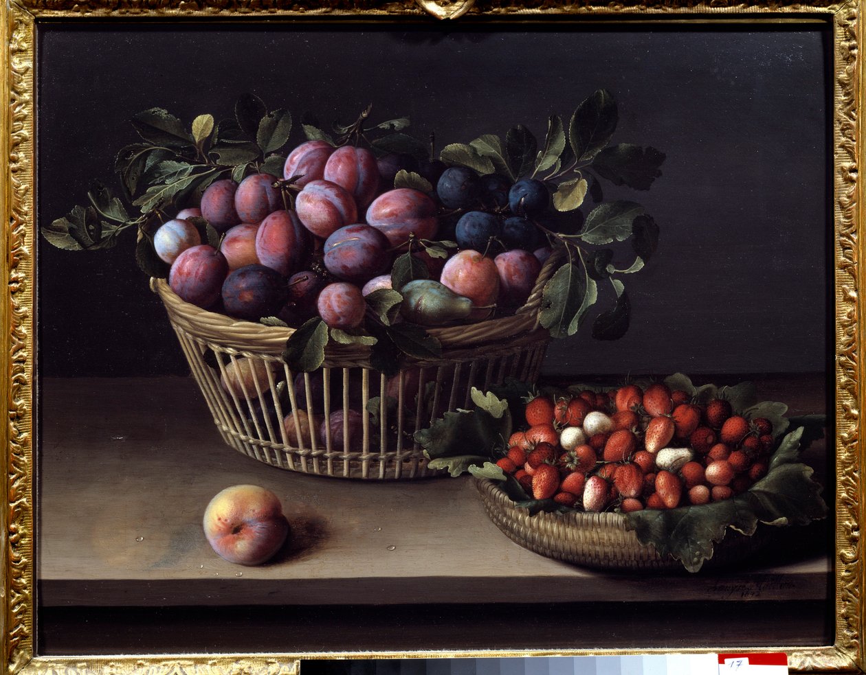 桃子、草莓和一篮水果 Louise Moillon (1610-1696) 绘画 17 世纪 图卢兹，奥古斯丁博物馆 作者 露易丝·莫永（Louise Moillon）