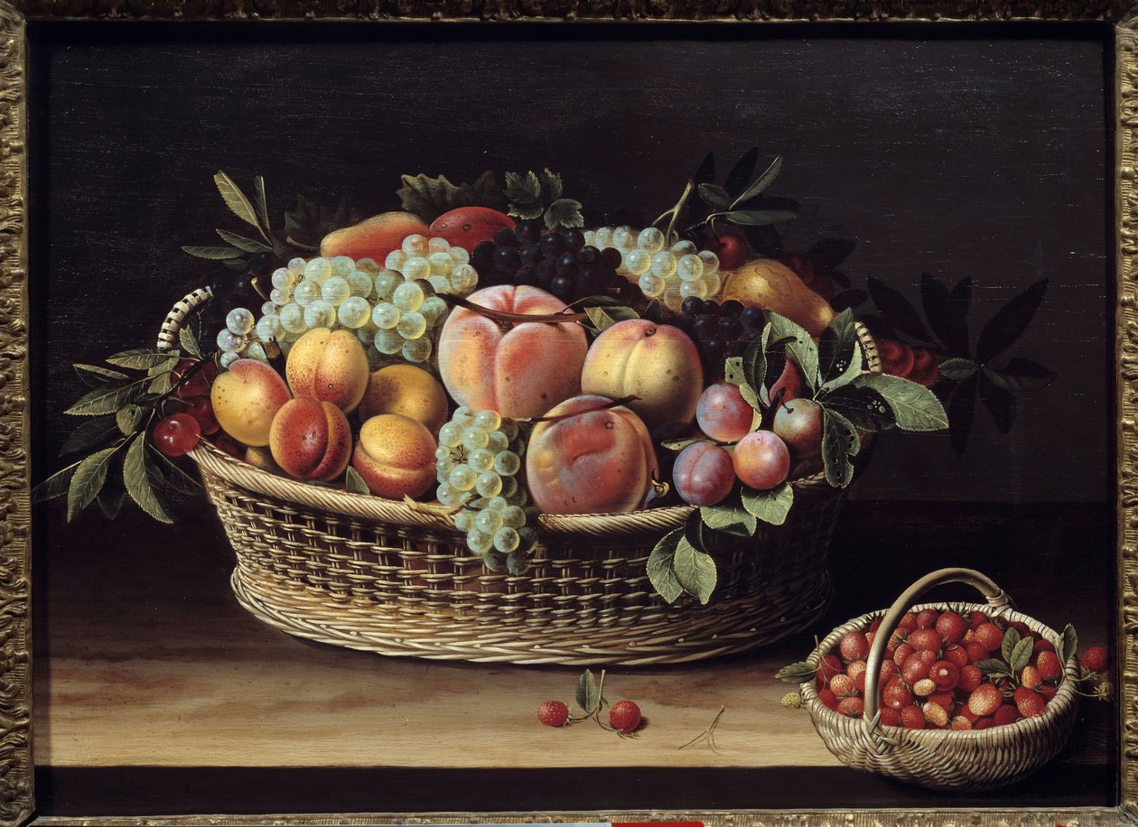 水果篮和草莓篮 Louise Moillon (1610-1696) 绘画 1635 图卢兹，奥古斯丁博物馆 作者 露易丝·莫永（Louise Moillon）