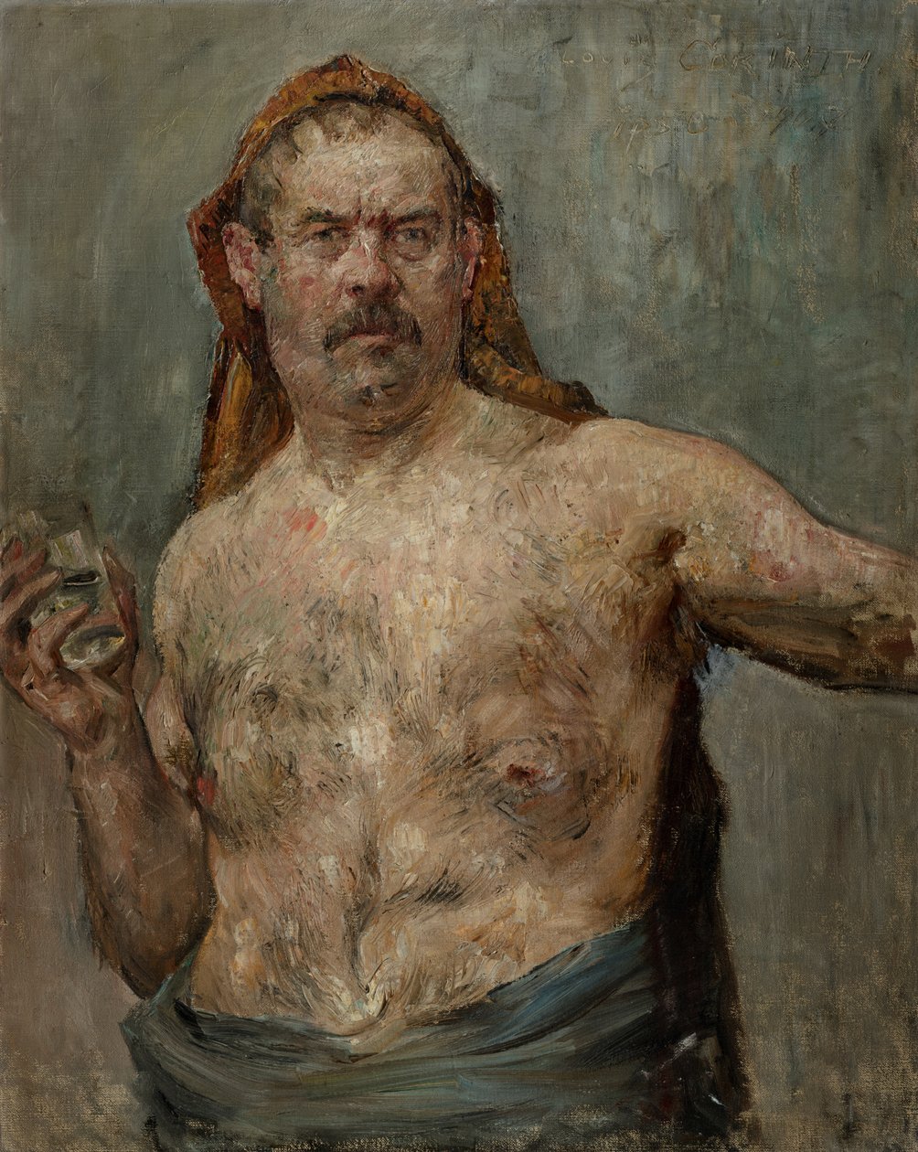 自画像与玻璃，1907年 作者 洛维斯·科林斯（Lovis Corinth）