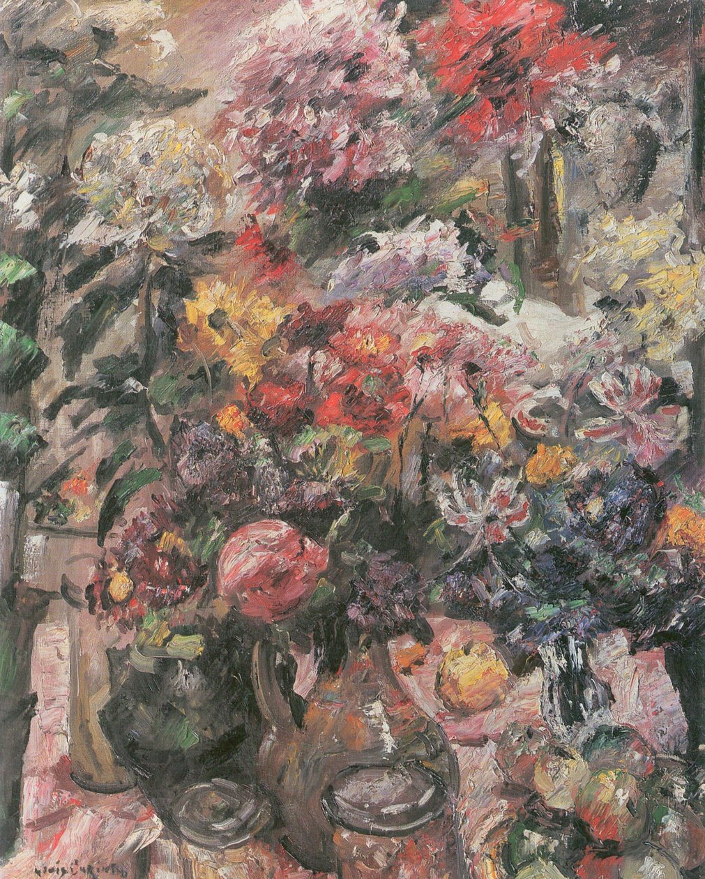 与菊花和孤挺花的静物画 作者 洛维斯·科林斯（Lovis Corinth）