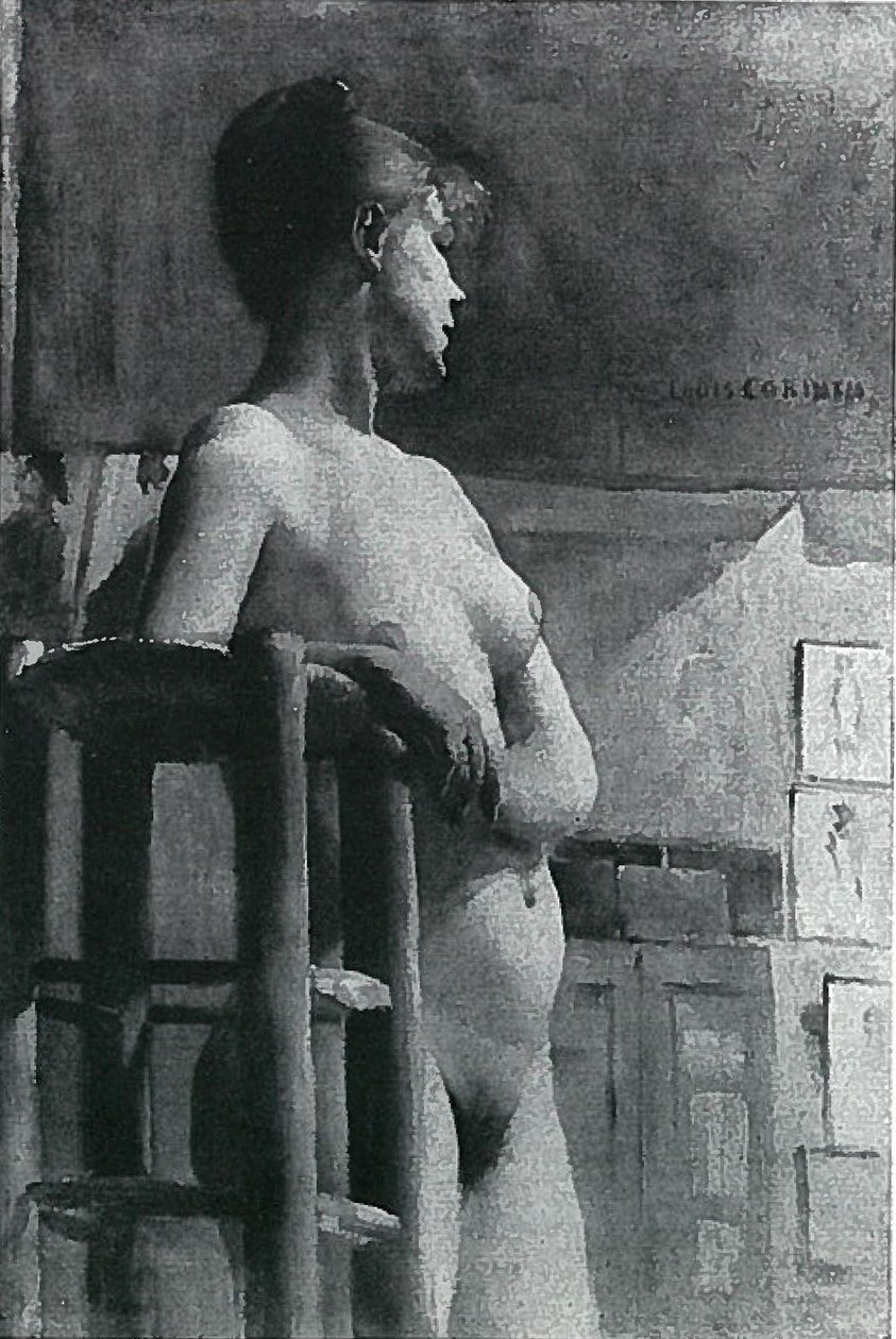 与工作室凳子的女性裸体 作者 洛维斯·科林斯（Lovis Corinth）