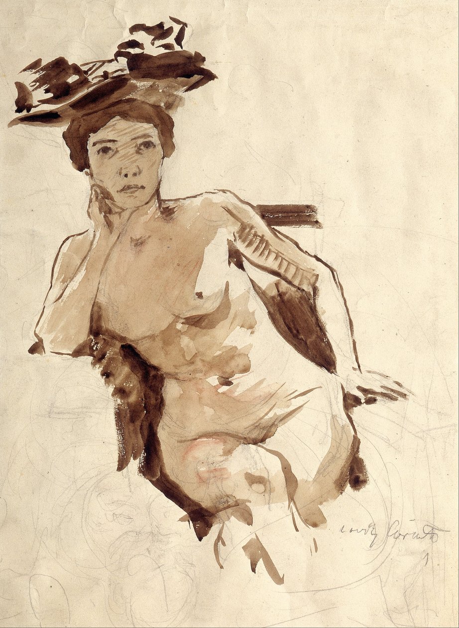 女性半裸与帽子 作者 洛维斯·科林斯（Lovis Corinth）
