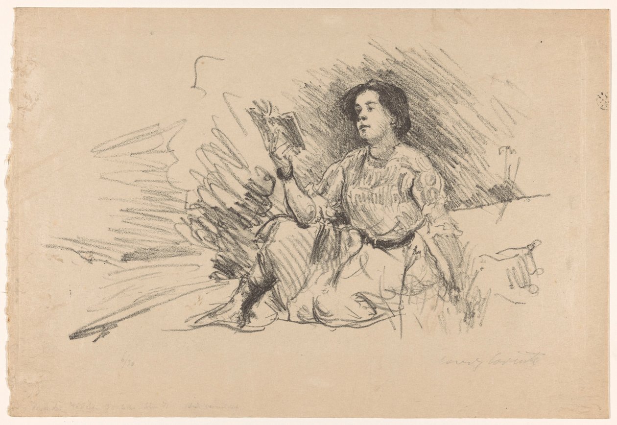 阅读女孩，坐在地上
阅读女孩 作者 Lovis Corinth（艺术家签名）
