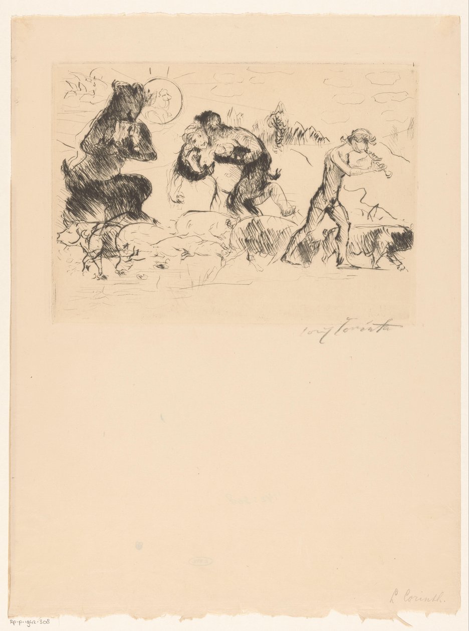 萨提尔、仙女、精灵和一群猪 作者 Lovis Corinth（艺术家签名）