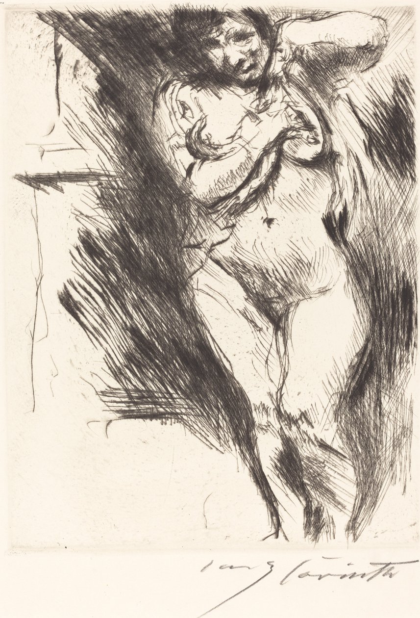 裸体的衣服被提起（女人脱衣服）。 作者 洛维斯·科林斯（Lovis Corinth）