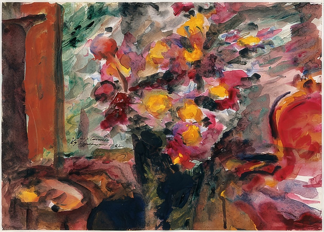 在桌上的花瓶。 1922年 作者 洛维斯·科林斯（Lovis Corinth）