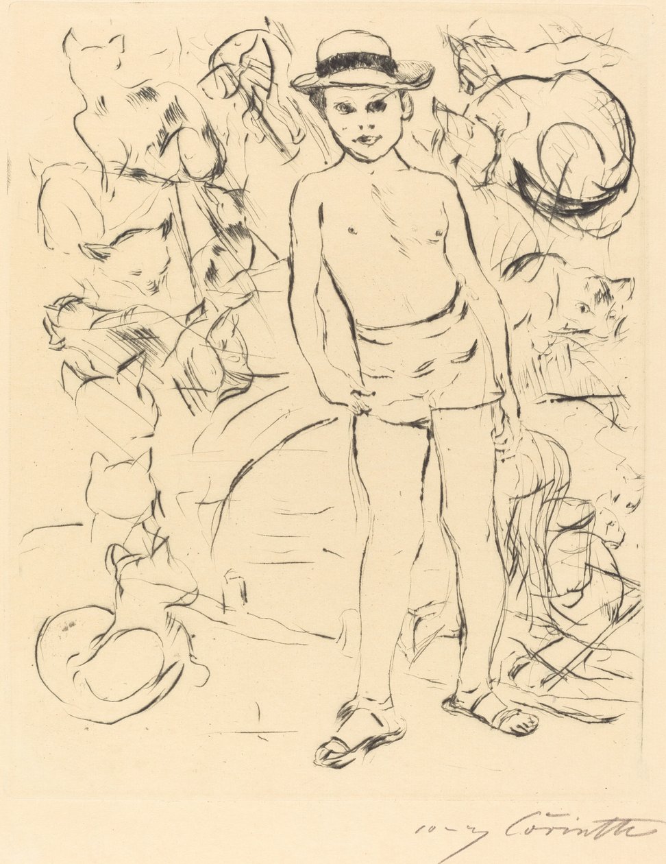 穿着泳裤和草帽的男孩（男孩） 作者 洛维斯·科林斯（Lovis Corinth）