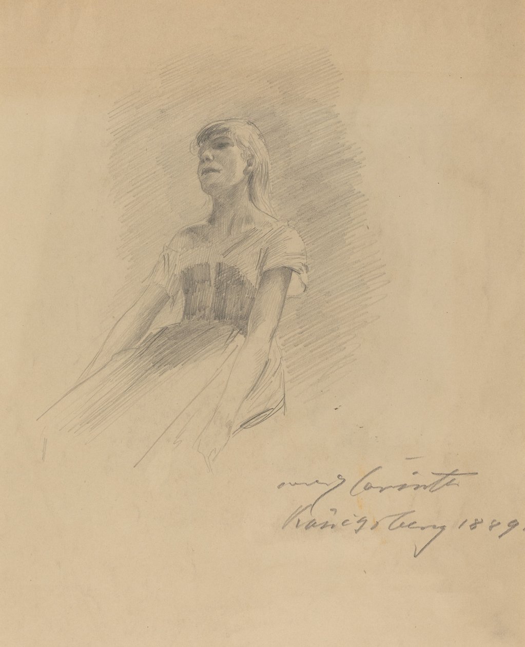 坐着的年轻女人[直页]，1889年。 作者 洛维斯·科林斯（Lovis Corinth）