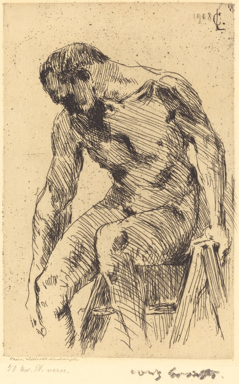 坐着的男性裸体，1908年。 作者 洛维斯·科林斯（Lovis Corinth）