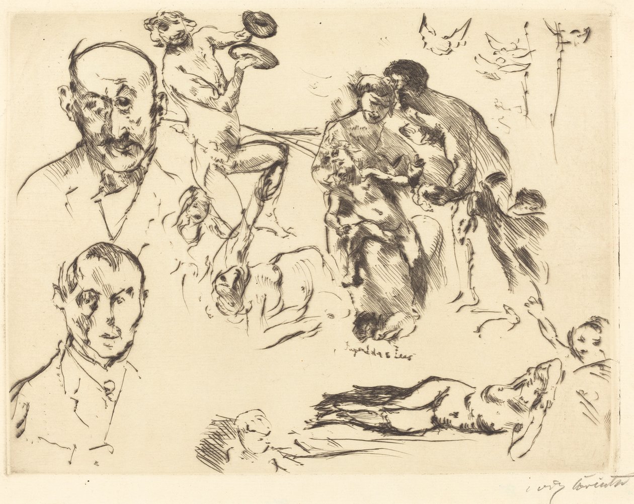 男人的素描，包括马克斯-利伯曼，约1915年。 作者 洛维斯·科林斯（Lovis Corinth）