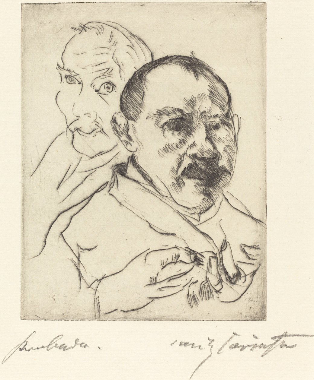Zwei Männliche Studienköpfe-Selbstportraits（两个男性头像的素描-自画像）。 作者 洛维斯·科林斯（Lovis Corinth）
