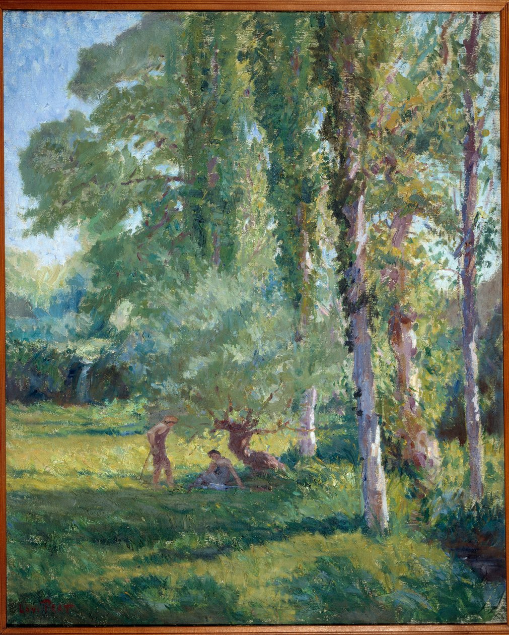 Loys Prat (1879-1934) 的白杨树下草地上的情侣，20 世纪。 布面油画。 唐泽尔，市政厅。 作者 Loys Prat