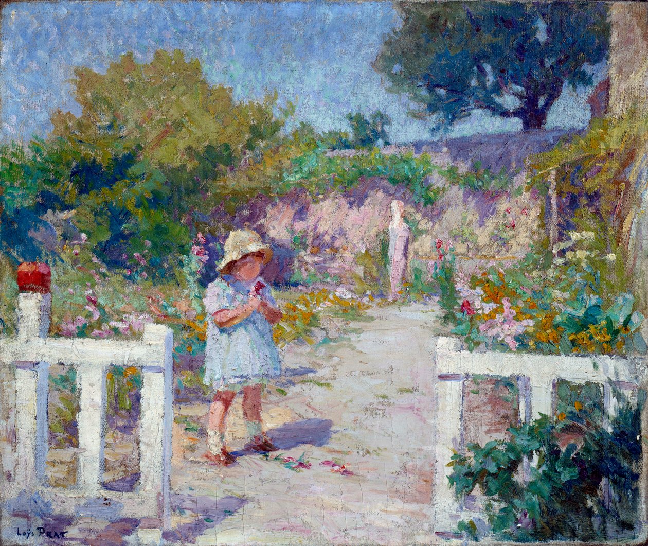花园中的小女孩 Joseph Loys Prat (1879-1934) 的画作，20 世纪。 作者 Loys Prat