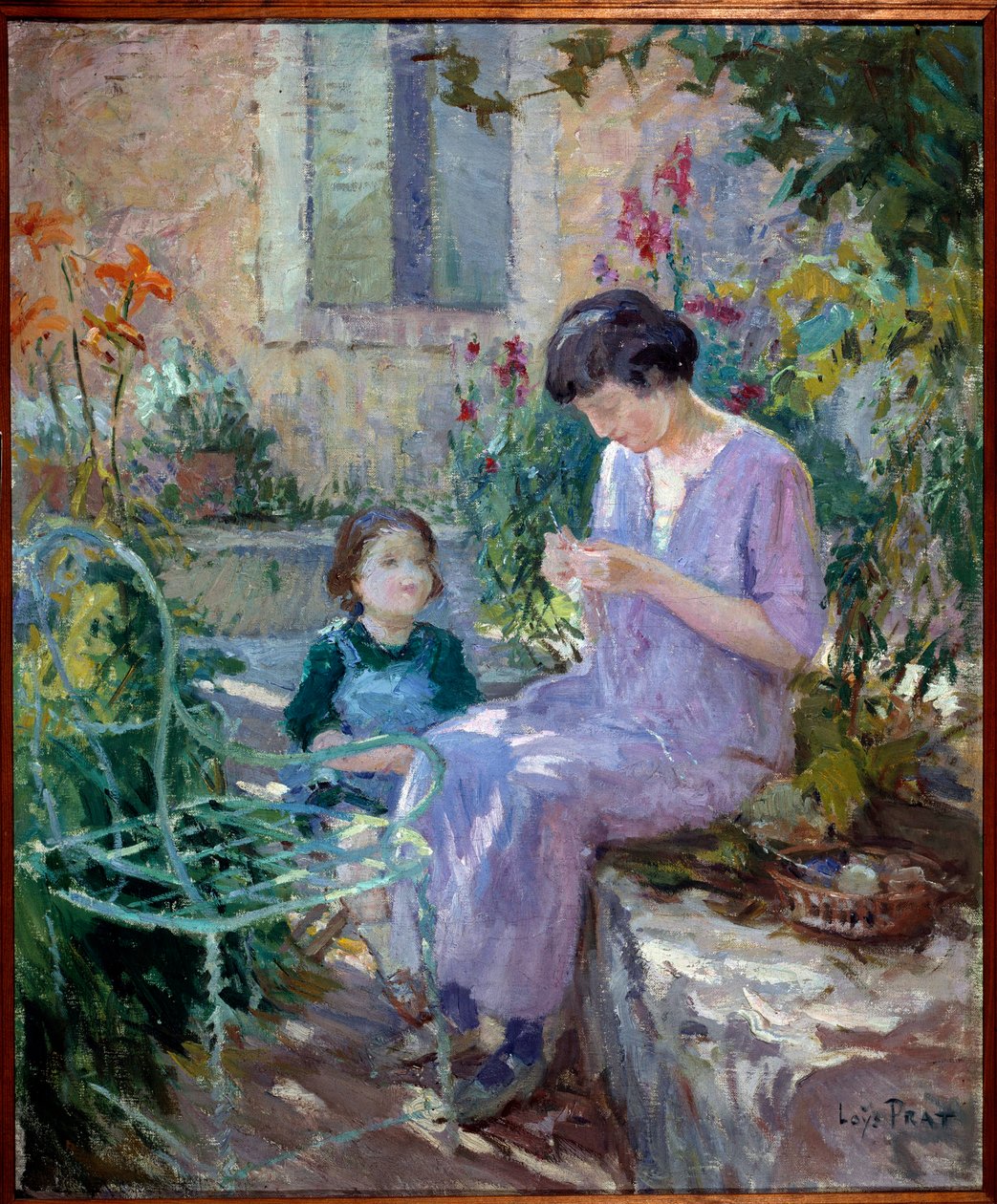 普拉特夫人和她的女儿在花园里 约瑟夫·洛伊斯·普拉特（Joseph Loys Prat，1879-1934 年）的画作，20 世纪。 东泽尔市市长。 作者 Loys Prat